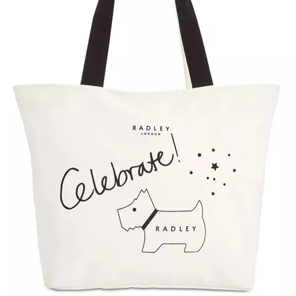 NWT Radley London Celebrate Scottie Dog White Canvas Top Zip Tote Bag